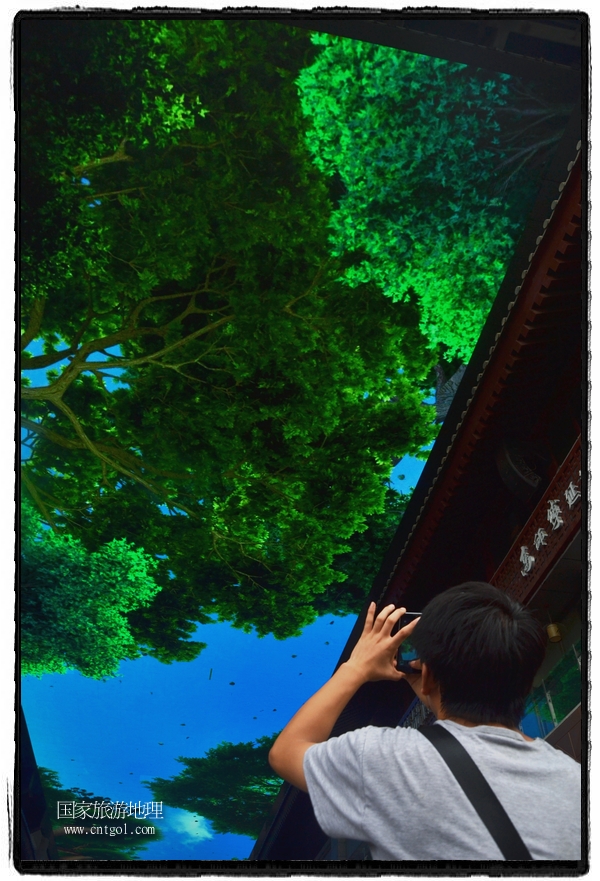 9月8日，在西安市大雁塔景區(qū)，“天幕”景觀吸引游客駐足觀看，并拿出手機(jī)拍攝。